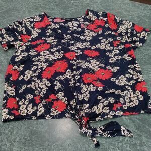 Madewell Women's Floral Crop Top Tie Front Short Sleeve Size XS Beach Cottage